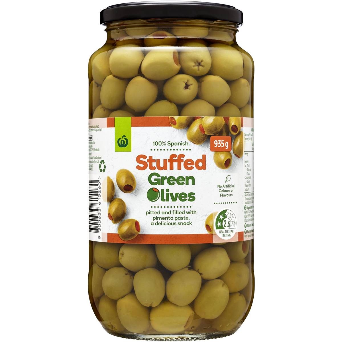 Woolworths Green Stuffed Olives 935g