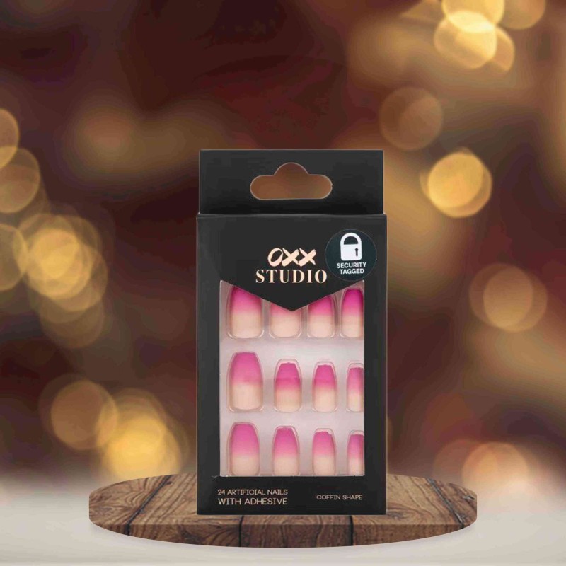 Oxx Studio 24 Pack Artificial Nails With Adhesive - Hot Pink Tips