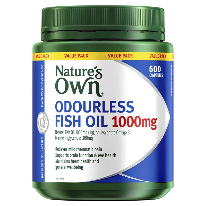 Nature's Own Odourless Fish Oil 1000mg 500 Capsules Exclusive Size