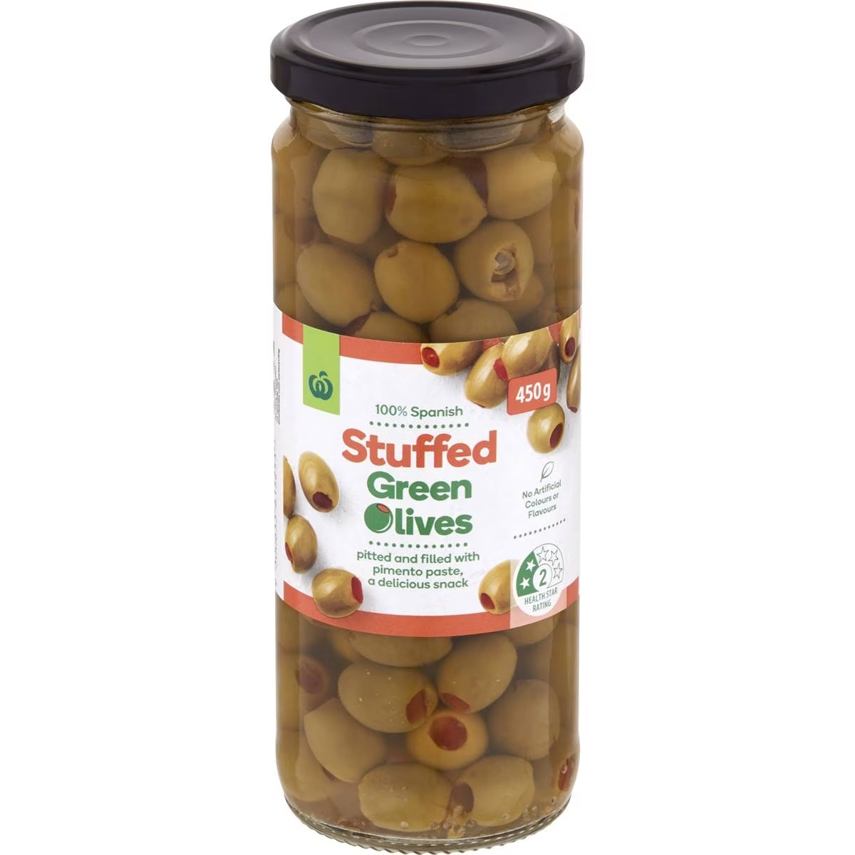 Woolworths Green Stuffed Olives 450g