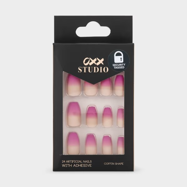 Oxx Studio 24 Pack Artificial Nails With Adhesive - Hot Pink Tips