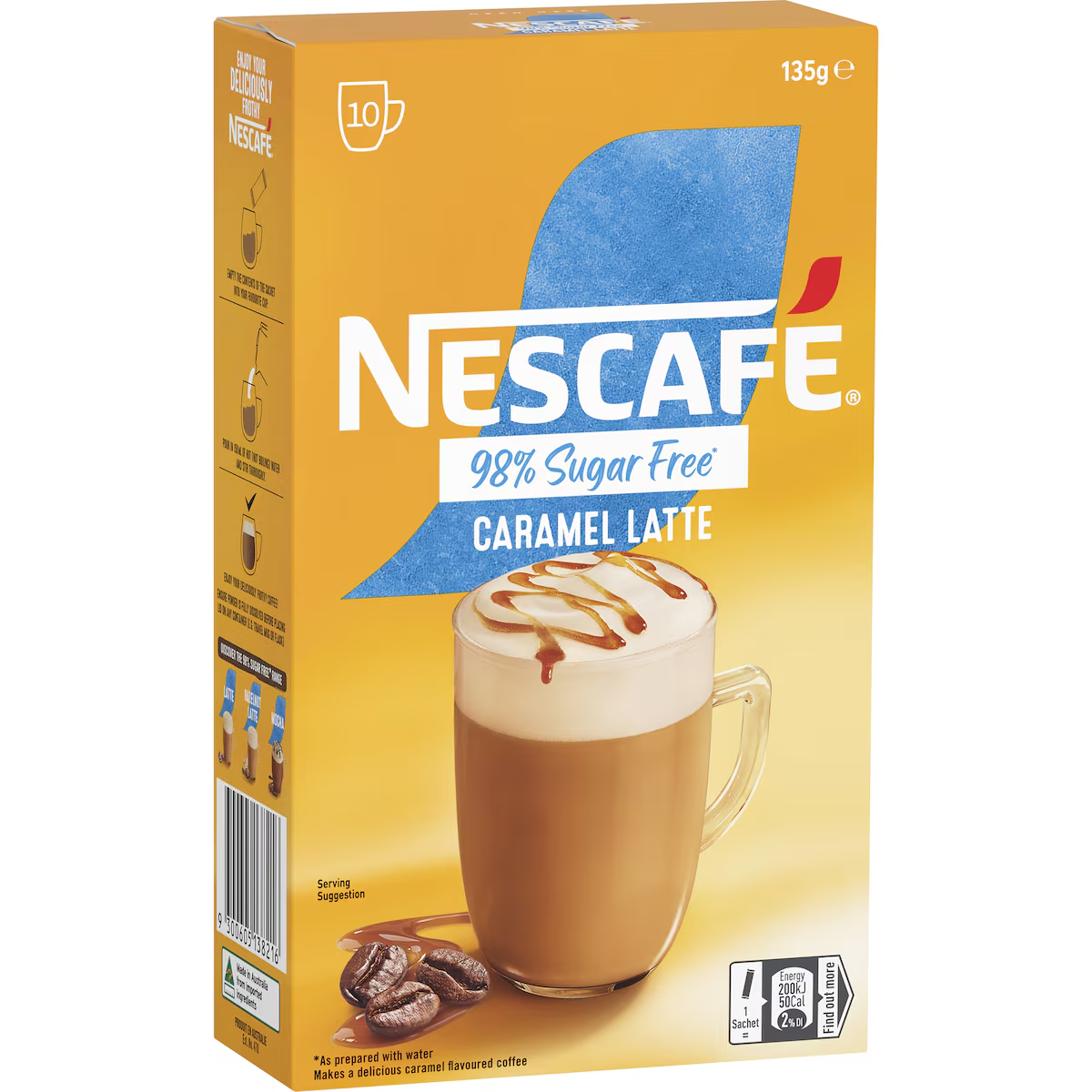 Nescafe 98% Sugar Free Caramel Latte Coffee Sachets 10 Pack