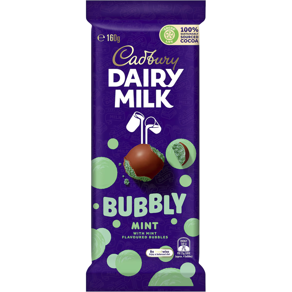 Cadbury Dairy Milk Bubbly Mint Chocolate Block 160g